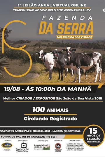 1º LEILÃO ANUAL VIRTUAL DE GIROLANDO REGISTRADO<br> FAZENDA DA SERRA 1º LEILÃO ANUAL VIRTUAL DE GIROLANDO REGISTRADO<br> FAZENDA DA SERRA