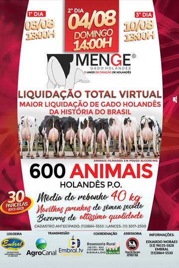 LEILÃO VIRTUAL | MAIOR LIQUIDAÇÃO DE GADO HOLANDES PO DA HISTÓRIA<br>600 FÊMEAS PO LEILÃO VIRTUAL | MAIOR LIQUIDAÇÃO DE GADO HOLANDES PO DA HISTÓRIA<br>600 FÊMEAS PO