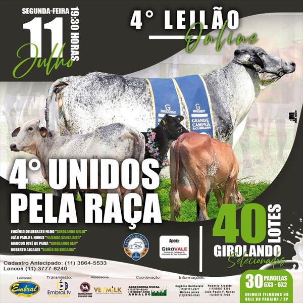 4º LEILÃO ON LINE UNIDOS DA RAÇA 4º LEILÃO ON LINE UNIDOS DA RAÇA