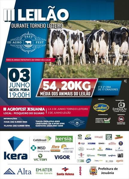 III LEILÃO AGROFEST 2022 - DURANTE O TORNEIO LEITEIRO III LEILÃO AGROFEST 2022 - DURANTE O TORNEIO LEITEIRO
