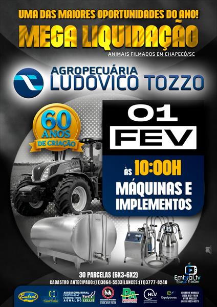 MEGA LEILÃO LIQUIDAÇÃO LUDOVICO TOZZO | MÁQUINAS E IMPLEMENTOS - DIA 4