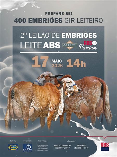 2º LEILÃO DE EMBRIÕES LEITE ABS E MUTUM | EMBRIÕES GIR LEITEIRO